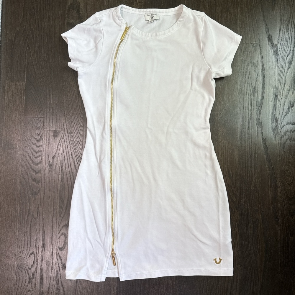 True Religion White Dress with Gold Zipper